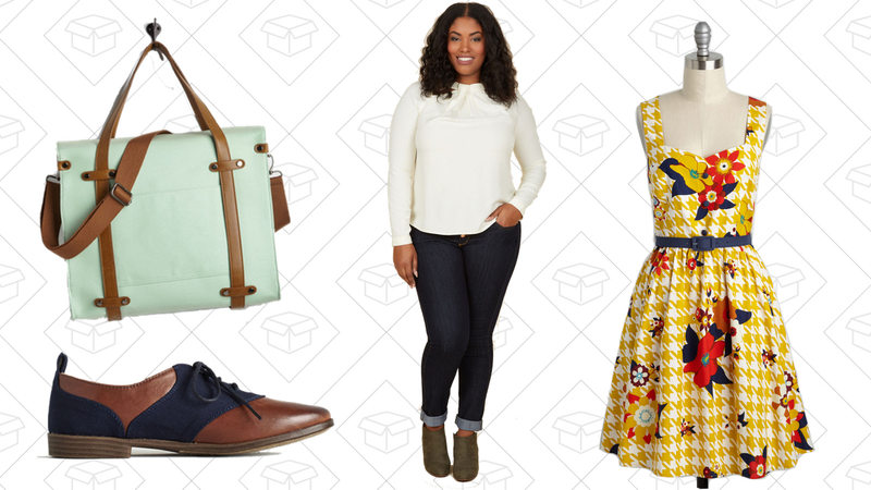 Camp Director Tote, $60 | Reading Room Romance Flat, $40 | Karaoke Songstress Jeans, $60 | Biking Through Brussels Dress, $100